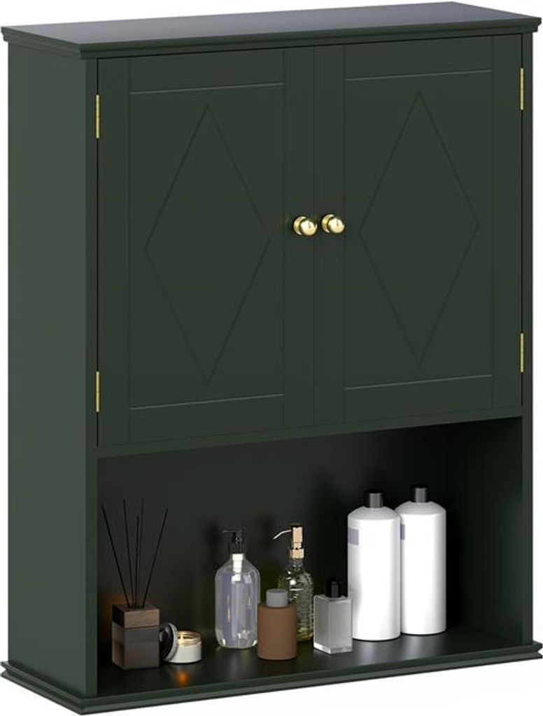 COSTWAY Hängeschrank Bad, Badezimmerschrank mit 2Türen & Ablage & verstellbarem Regal, Badschrank platzsparend, Wandschrank, 60x21x75 cm, Grün