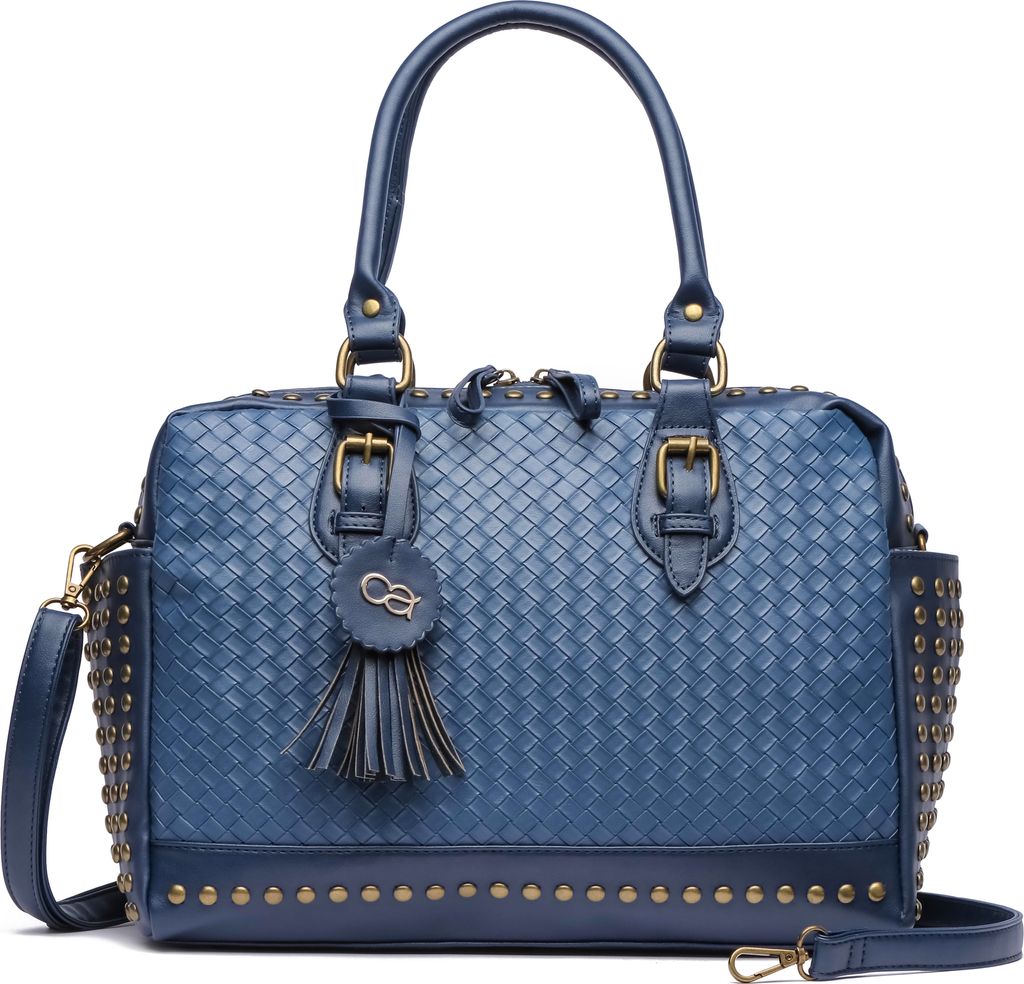 Schultertasche Berlin XL-Tasche mit Nieten und Flechtung von collezione alessandro