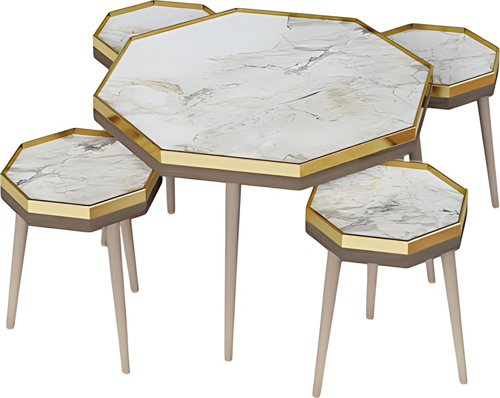 Elegantes Wohnzimmer-Set in Weiß aus Holz und Edelstahl