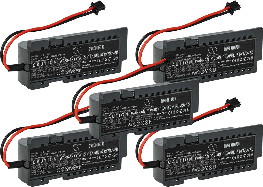 vhbw 5x Batterie kompatibel mit Mitsubishi MelServo MR-J3-T4 Servoverstärker (2000 mAh, 3,6 V, Li-MnO2)