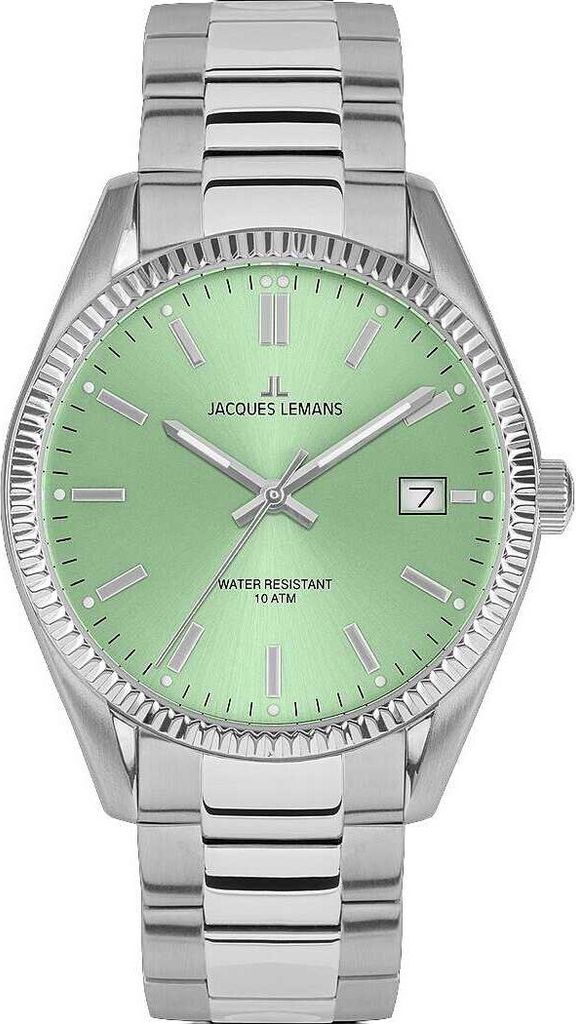 Jacques Lemans 50-3F Quarz Herrenuhr Derby Edelstahl/Hellgrün
