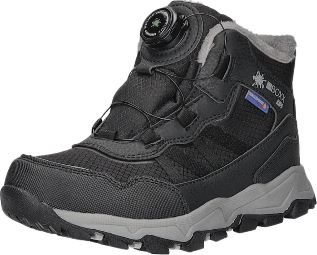 BOXX Kids Kinder-Jungen-TEX-Allwetterstiefel gefüttert Schwarz-Grau-Weiß, Farbe:schwarz, EU Größe:40