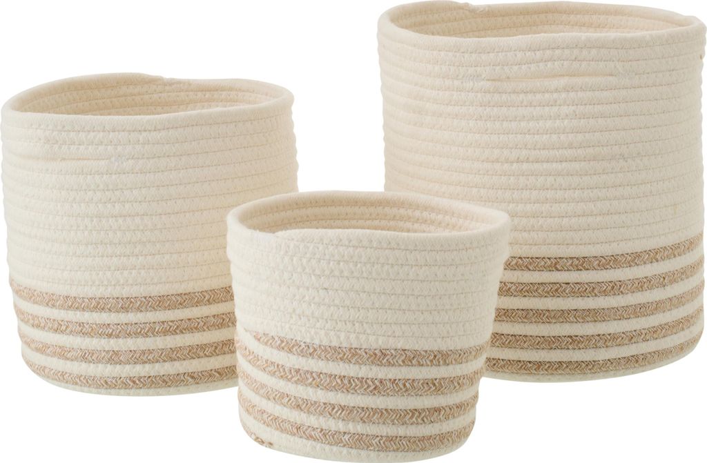 J-Line Set Von 3 Korb Gestreift Polyester Weiß/Beige