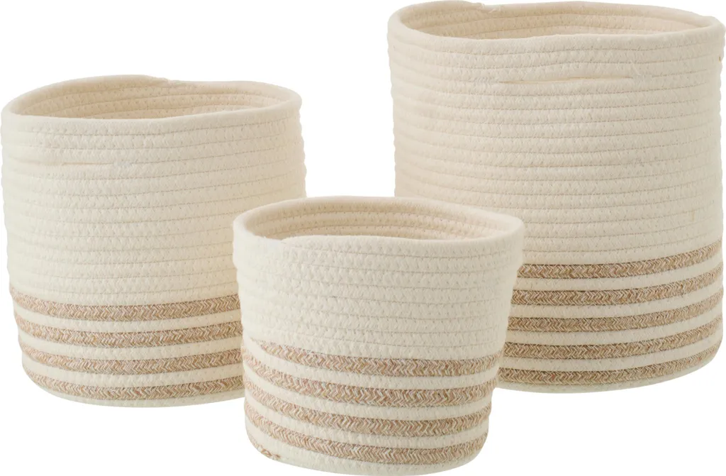 Lot de 3 paniers de rangement rayés blanc et beige pour la maison J-Line