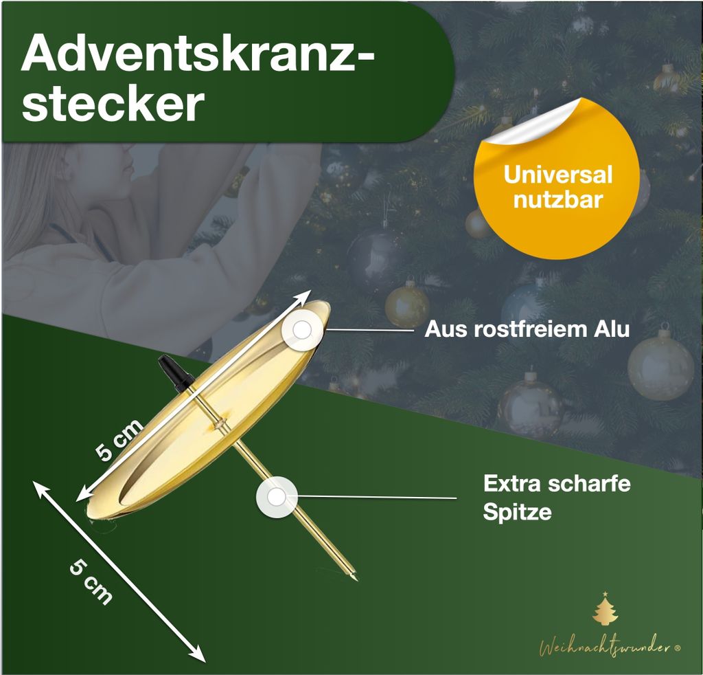 4X Kerzenhalter Gold Kerzenteller Adventskranzstecker 5 cm Produktbild 2