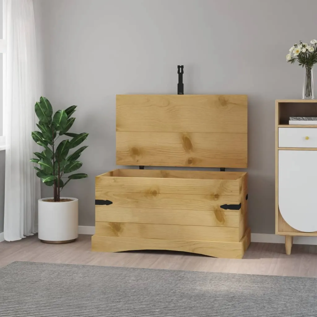 Malle de rangement en bois massif style rustique mexicain 91 cm