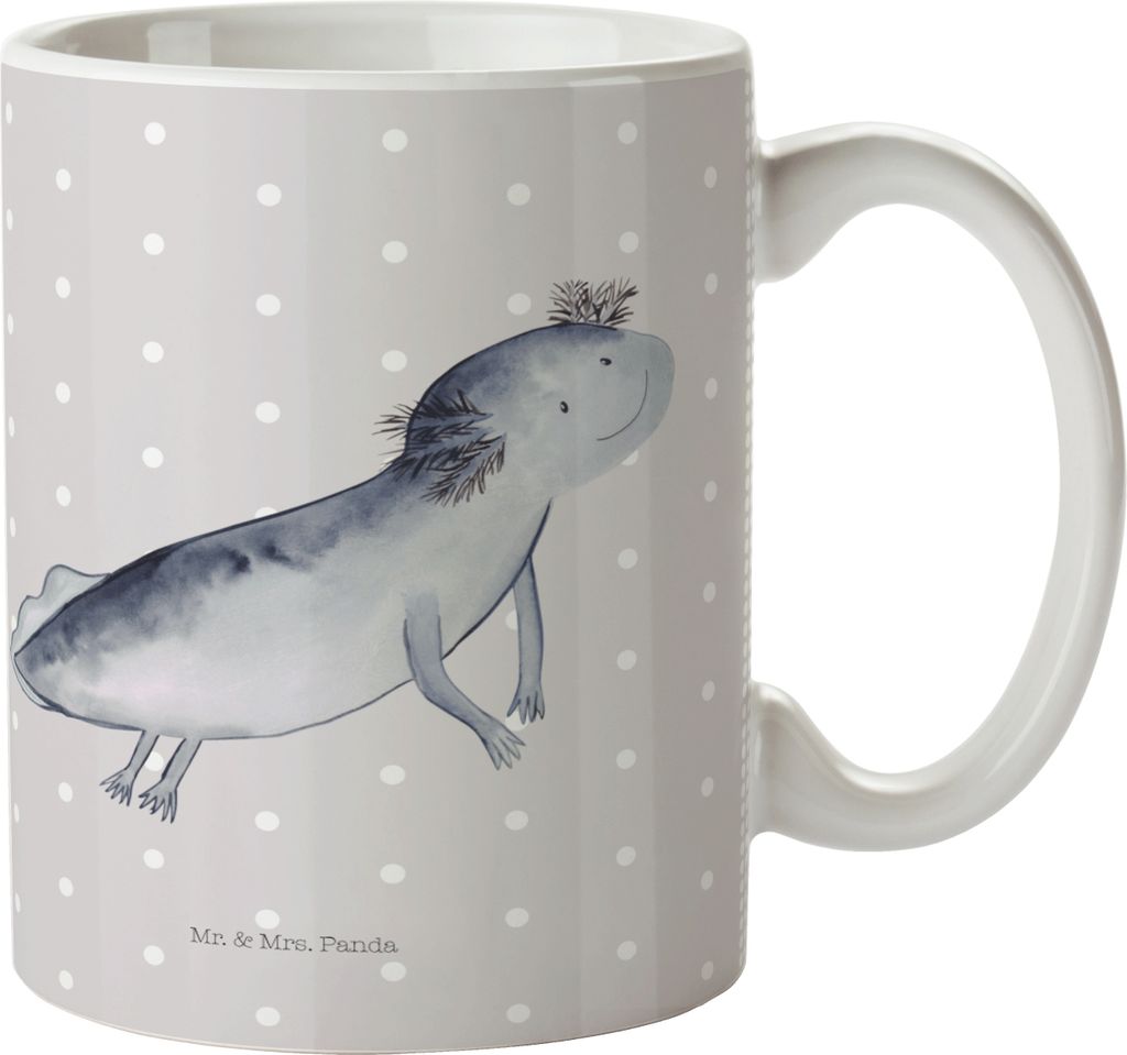 Mr. & Mrs. Panda Trinklernbecher Axolotl Schwimmen - Grau Pastell - Geschenk, Mehrwegbecher, Camping Tasse, Plastikbecher, glücklich, Pott, Optimi...