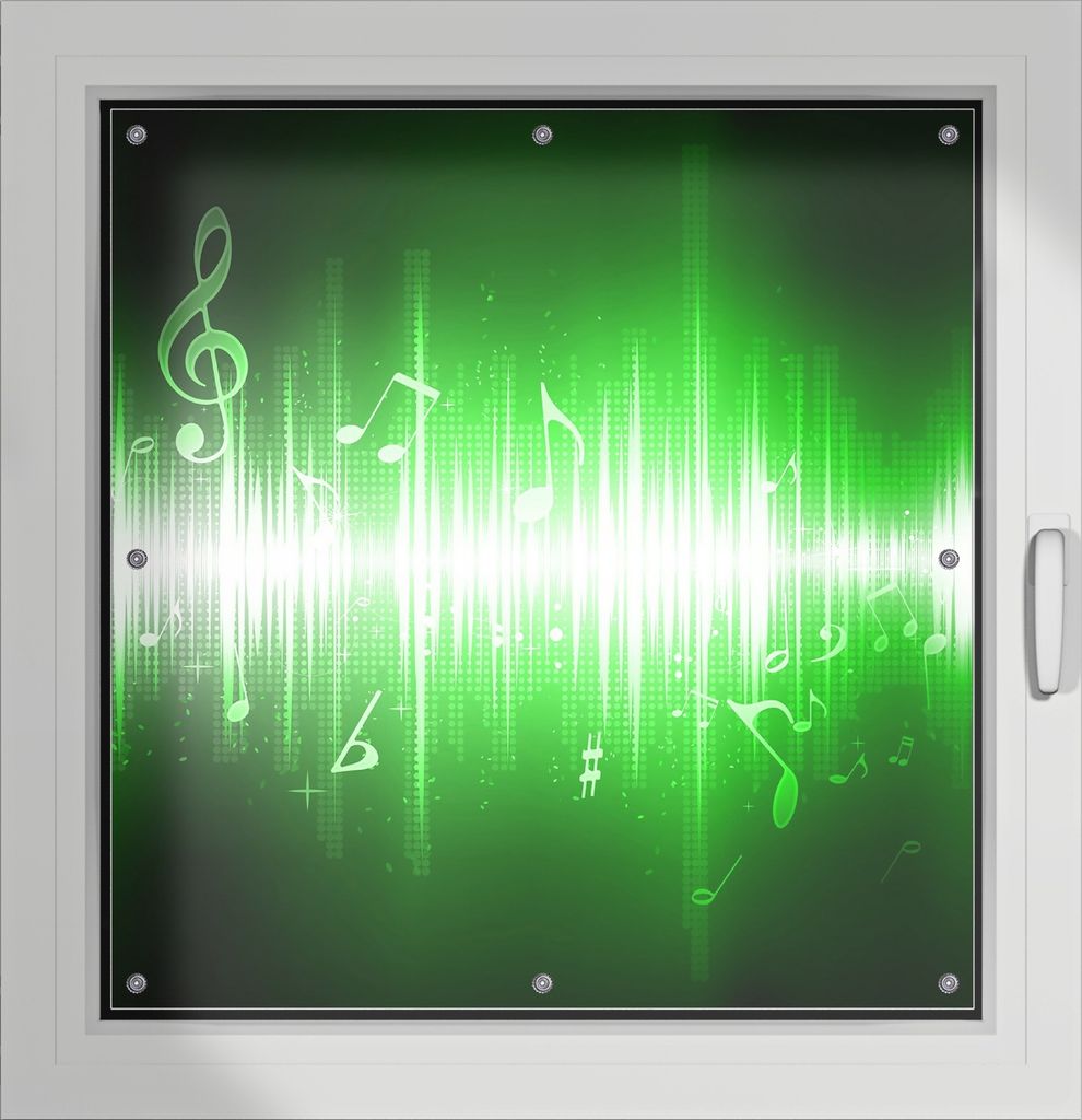 Wallario Lichtschutzbild, Dekorativer Sichtschutz Sonnenschutz 96 x 100 cm mit Motiv: Grüne Noten der Musik - Verdunklung ohne Bohren