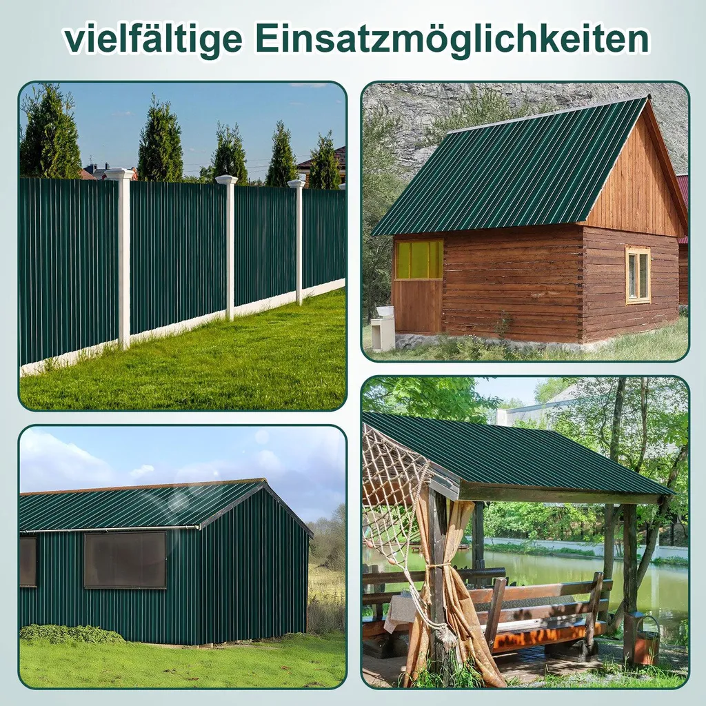 Izrielar 12x Tôle Trapézoïdale Acier Galvanisé 129x46 cm Verte pour Toit