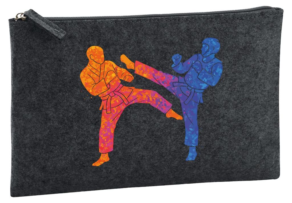 Huuraa Kulturbeutel Taekwondo bunte Silhouette 1 Liter Charcoal Filz Kosmetiktasche Geschenkidee