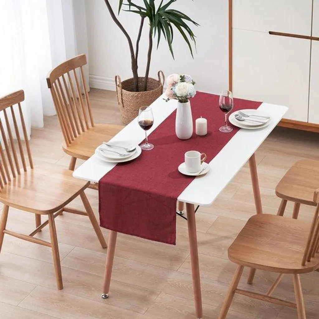 Chemin de table aspect lin rouge 40x220 cm hydrofuge et anti-taches