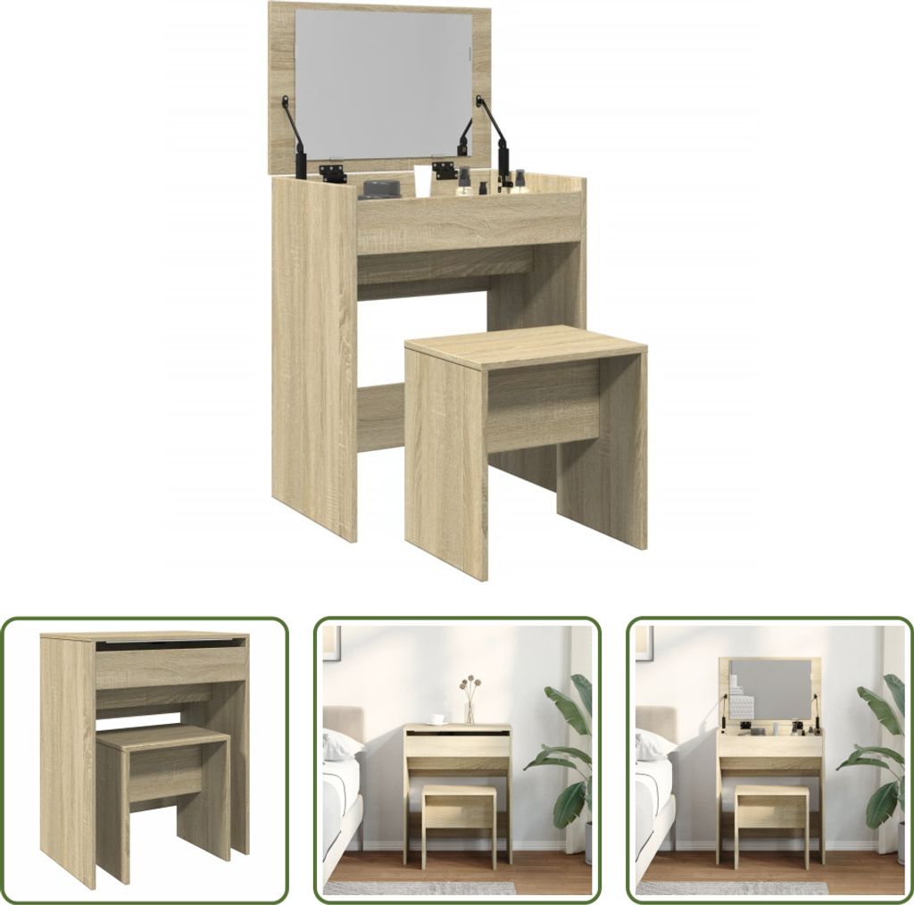 The Living Store Schminktisch mit Hocker Sonoma-Eiche 60x40x113,5 cm