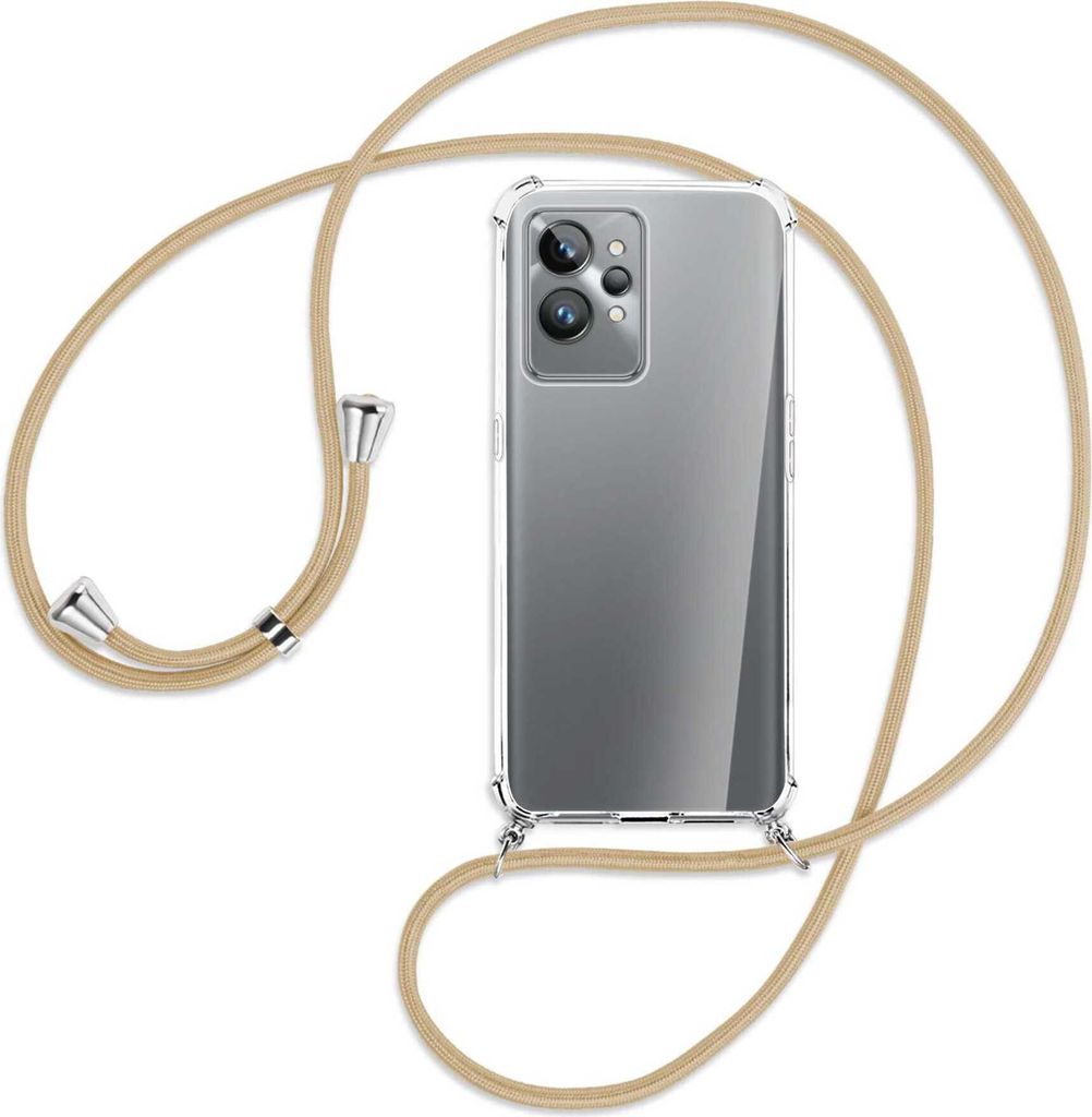 Handykette Backcover-Schutzhülle mit Band (Metall silberfarben) für Realme GT2 Pro (RMX3301,RMX3300) - caramel