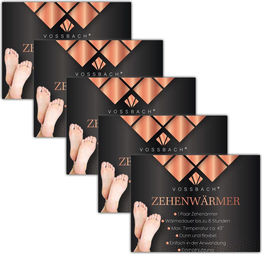 VOSSBACH 5 Paar Zehenwärmer 9,5 x 7 cm 8 Stunden selbstklebend Zehen Einlegesohlen Schuhwärmer Fußwärmer Wärmesohlen