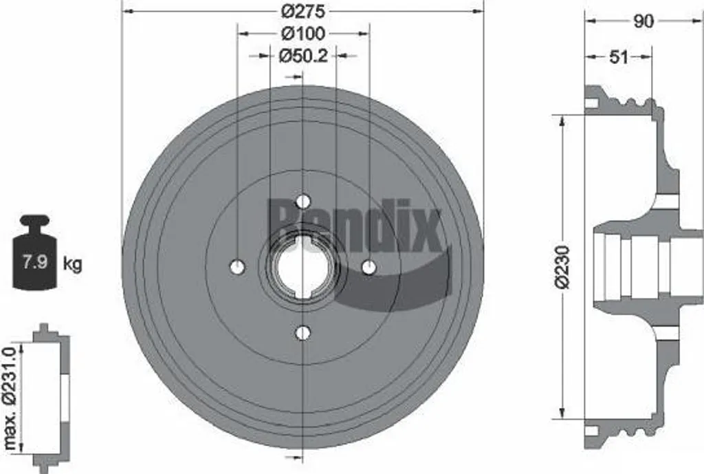 Tambour de frein haute fonte BDM1038 BENDIX pour montage OE 6K9501615
