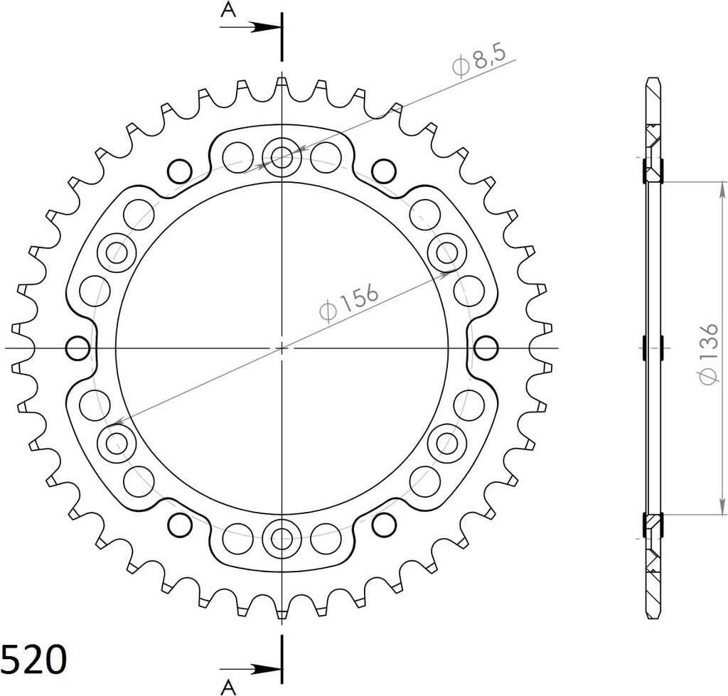 Stealth-Kettenrad Supersprox 520 - 42Z (gold) RST-1512:42-GLD|ID 136,0 LK 156,0 6-Loch