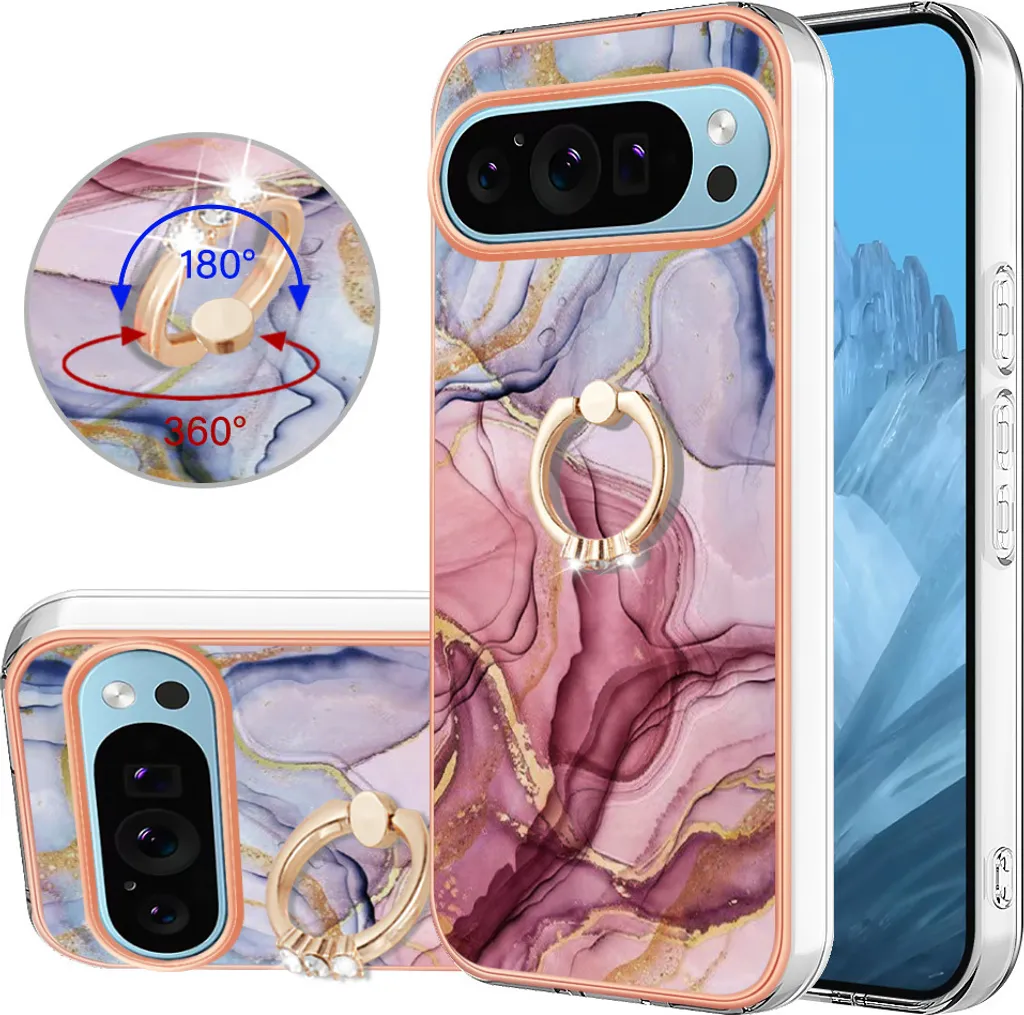Cover Pixel 9 Pro con Anello Selfie Oro Rosa | Silicone TPU Trendy