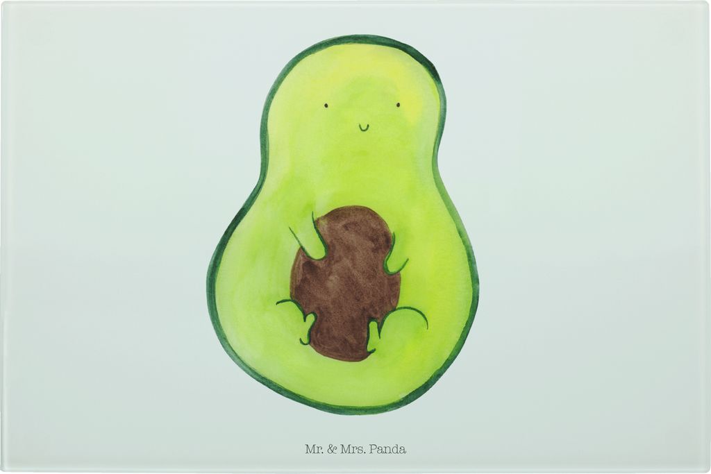 Mr. & Mrs. Panda Servierplatte Avocado Kern - Weiß - Geschenk, Spruch Leben, Avokado, Pflanze, Glasschneidebrett, Schneidebrett, Glas, Vesperplatt...