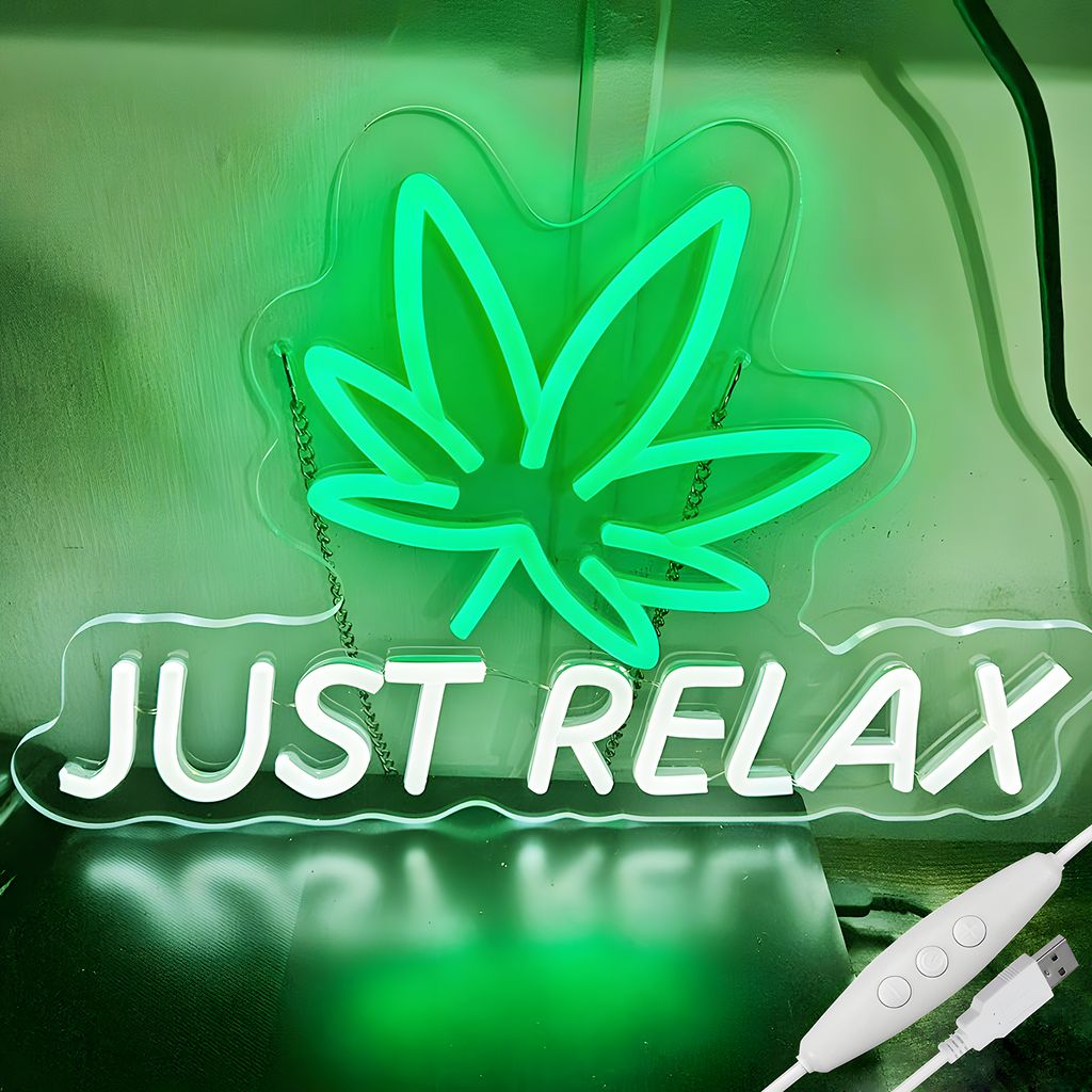 Led Schrift Just Relax Grün Blatt Neon Schild Led Schrift Produktbild 