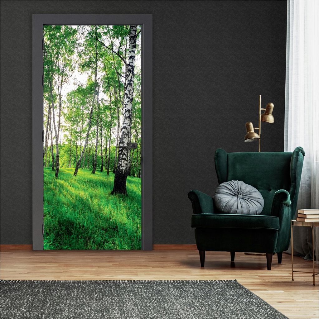 Türtapete Birkenwald Wald - 91x211 cm einteilig - Vlies Türposter inkl. Kleister Fototapete für Tür Wohnzimmer Küche Badezimmer Türaufkleber ...