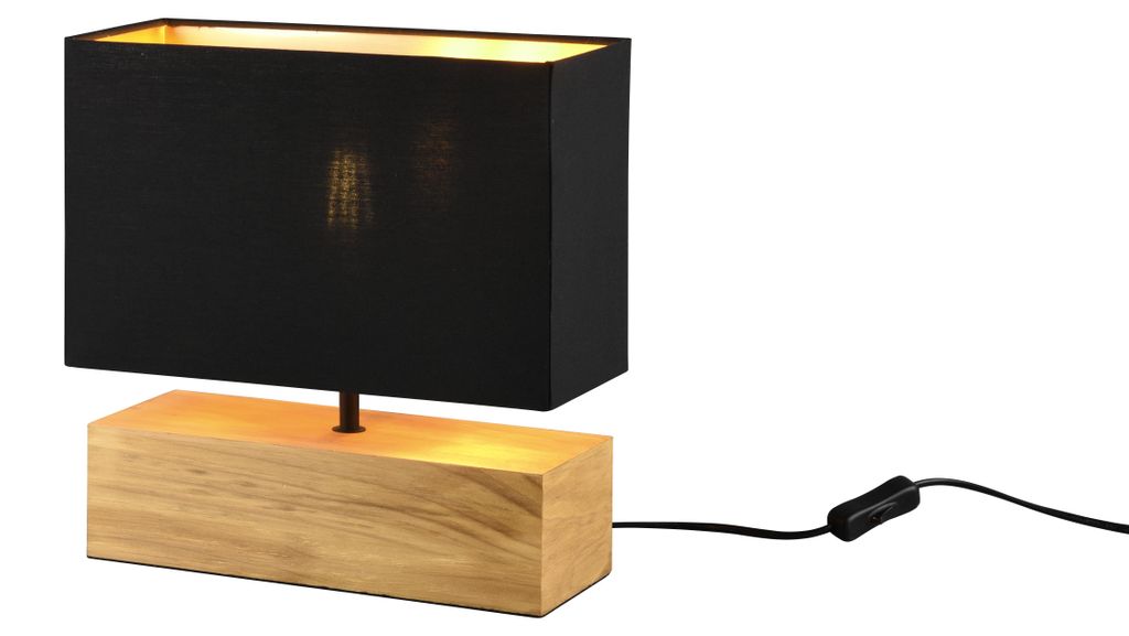 Zwarte tafellamp Woody met stoffen kap Productafbeelding 