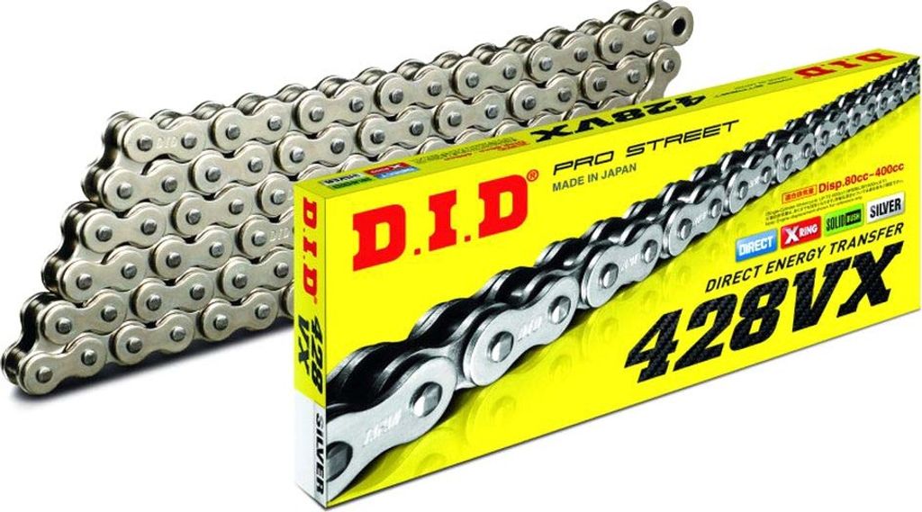 DID Open Transmission Chain Silber VX 124 Glieder 428 Clipverschluss