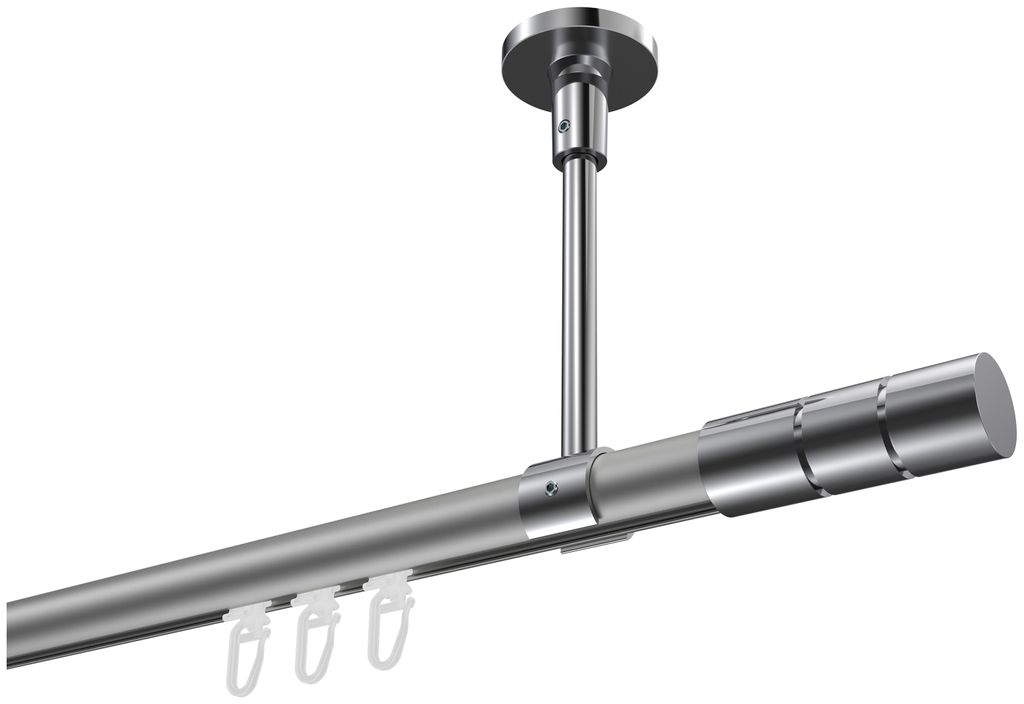 Interdeco Innenlaufstange / Gardinenstange mit Innenlauf Silbergrau / Chrom, Typ Sonette Elanto (Rillenzylinder) Deckenmontage, 20 mm Ø 1-läufig,...