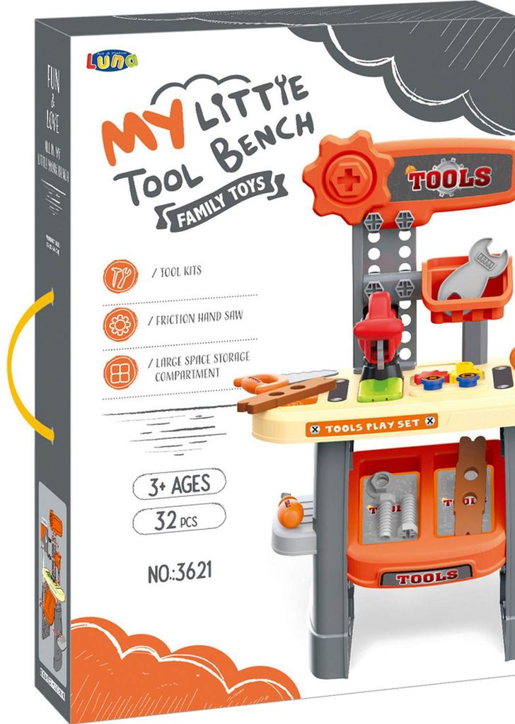 Luna Kinder Werkbank mit Zubehör Werkzeugbank Heimwerker Produktbild 