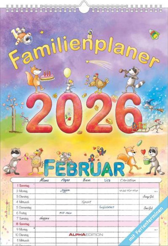 Familienplaner Cartoon 2026 - Familienkalender A3 (29,7x42 Produktbild 