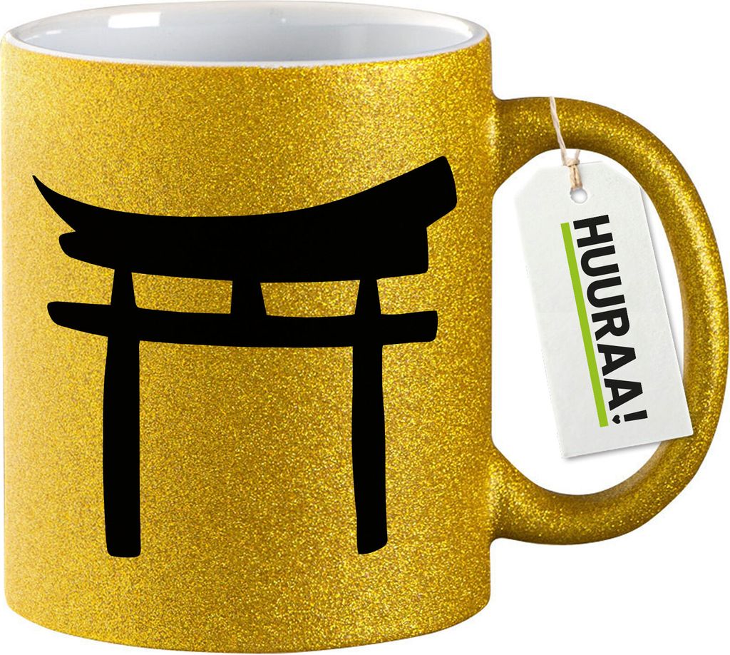 Huuraa Glitzertasse Torii Shintoismus 330ml Gold Keramik Kaffeebecher Geschenkidee