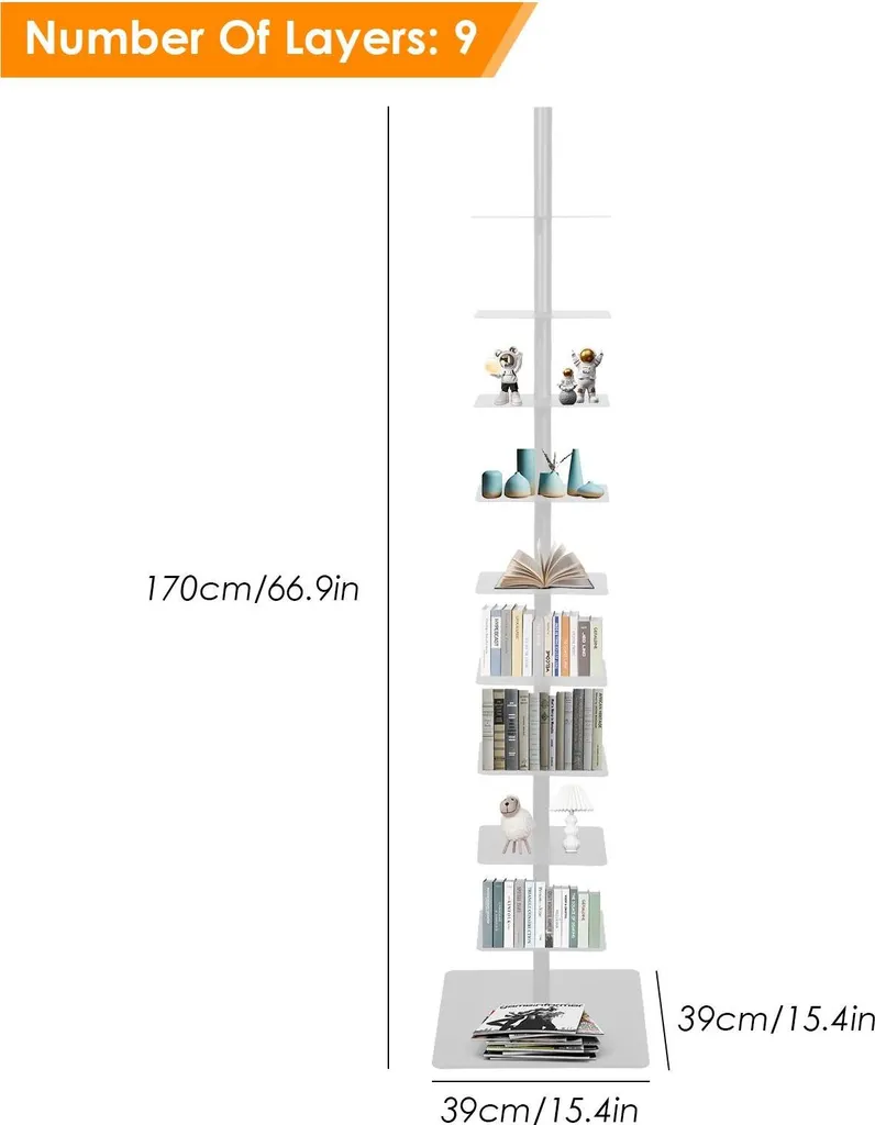 Bibliothèque verticale Buchturm en métal blanc 9 étagères hauteur 170cm