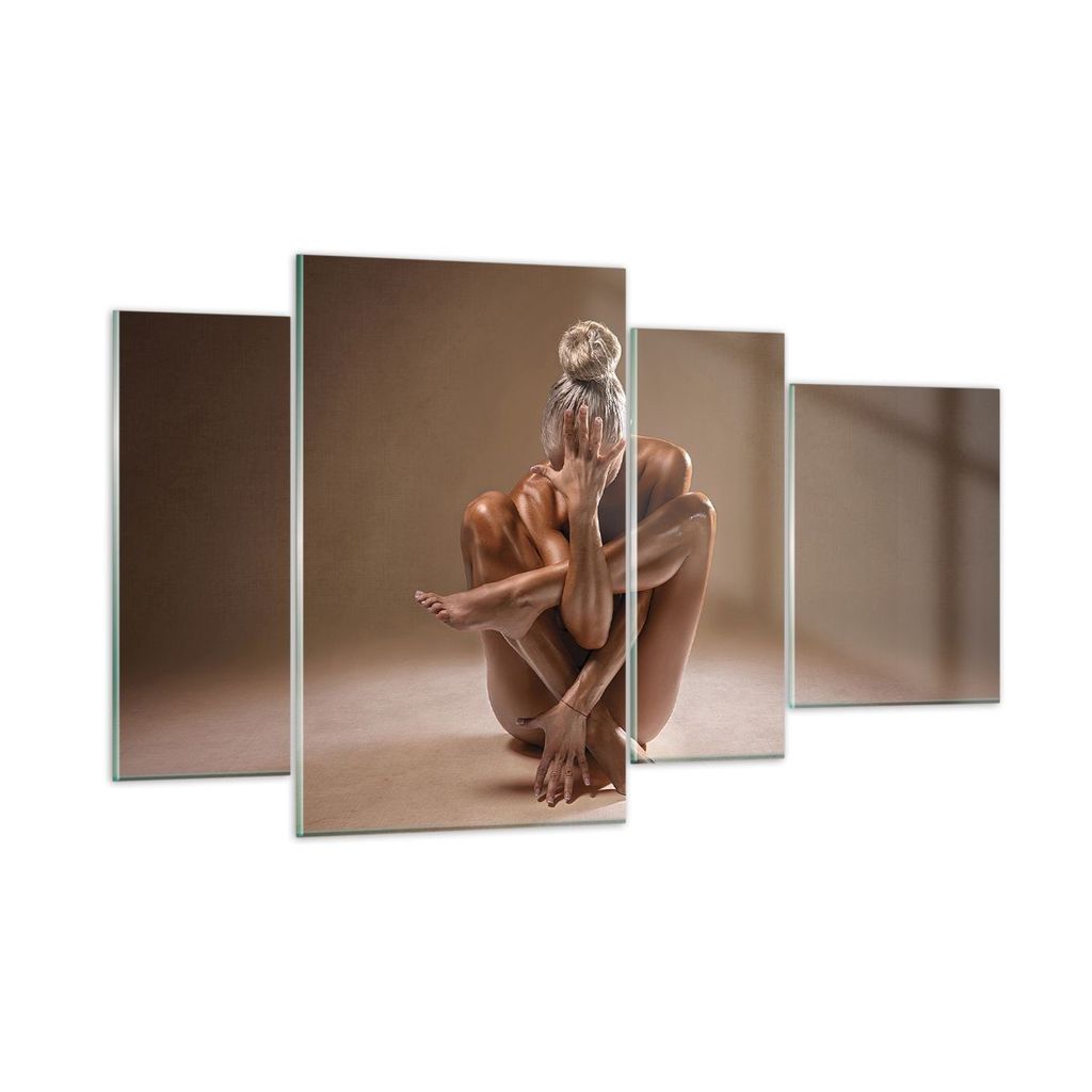 Bilder auf glas - 4 Teile - Nackt Frau Figur - 120x70cm - Glasbilder - Wandbilder - Bilder - zum Aufhängen bereit - Wanddekoration aus Glas - Glas...