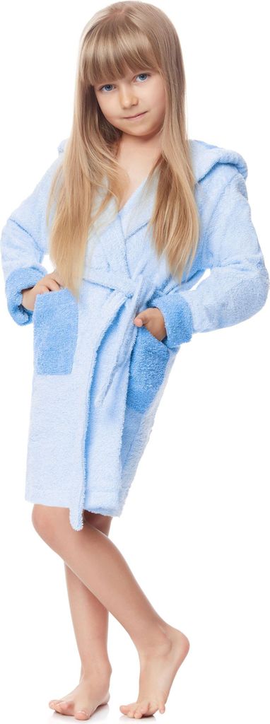 Ladeheid Kinder Frottee Bademantel aus 100% Baumwolle LA40-103 (Hellblau/Blau (P14/M9), 98-104)