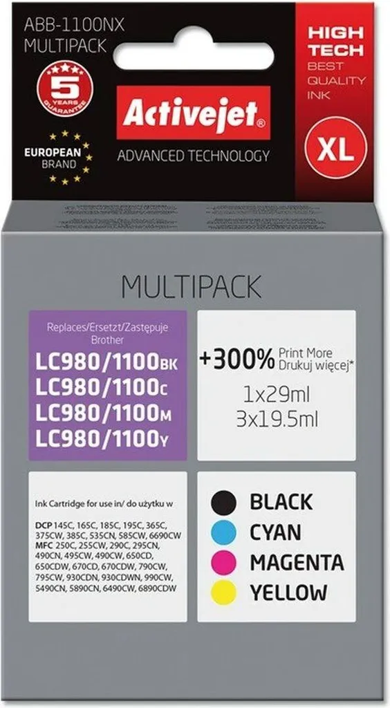 Pack Cartouches d'Encre ABB-1100NX pour Imprimantes Brother LC980 LC1100