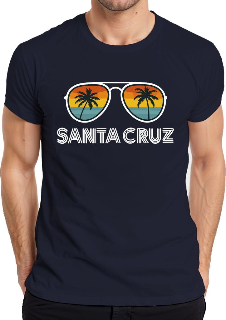 Santa Cruz Sonnenbrille Palme Retro Strand Kalifornien Urlaub Herren T-Shirt, Navy, L