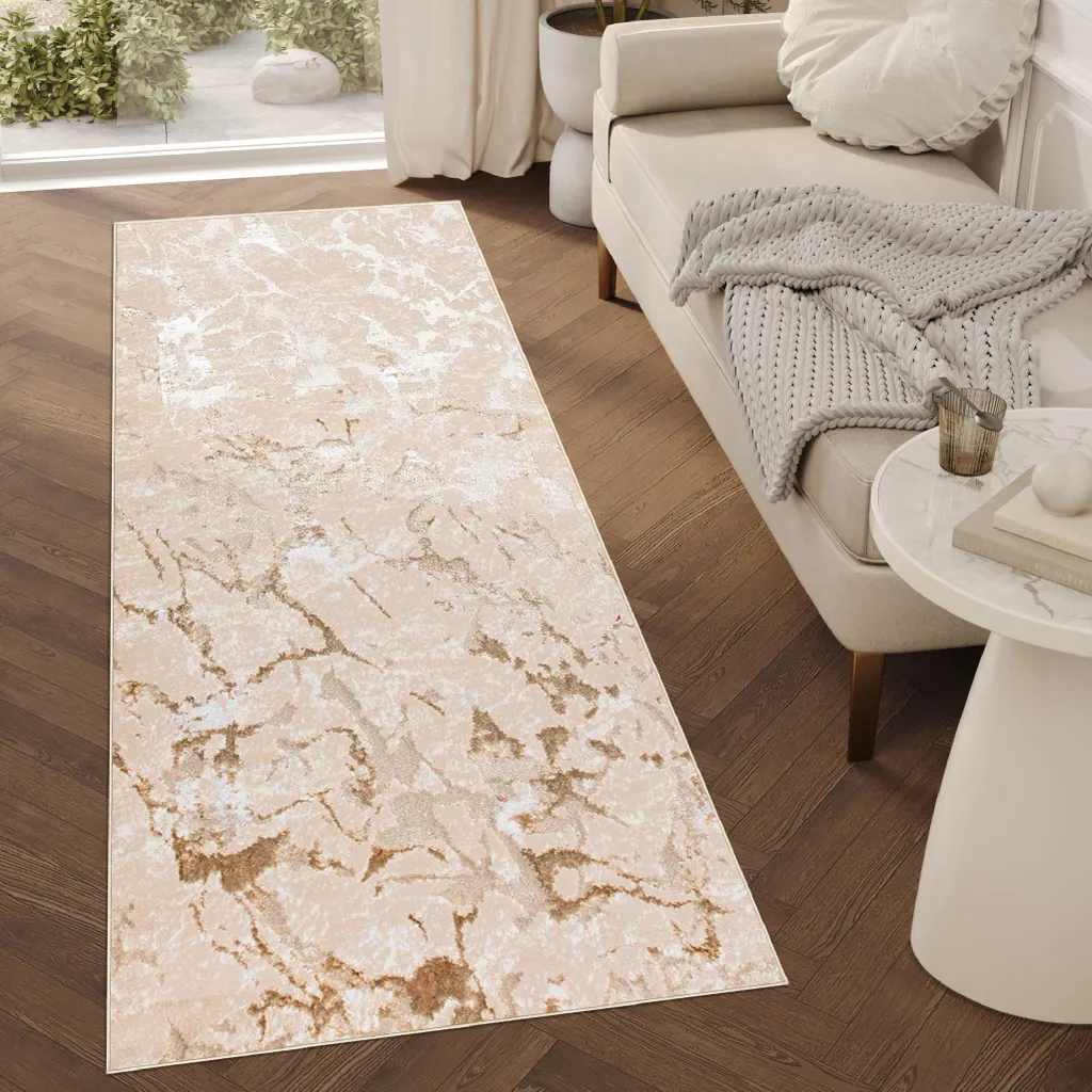 Tapis de Salon Certifié ÖKO-TEX Tapiso Crystal Beige Or 80x450cm