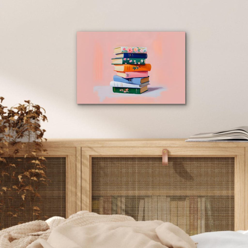 MuchoWow Wanddekoration Metall Metallbild Wandkunst 30x20 cm Bücher - Stapel - Bunt MuchoWow Aluminium Gemälde - Aluminiumgemälder