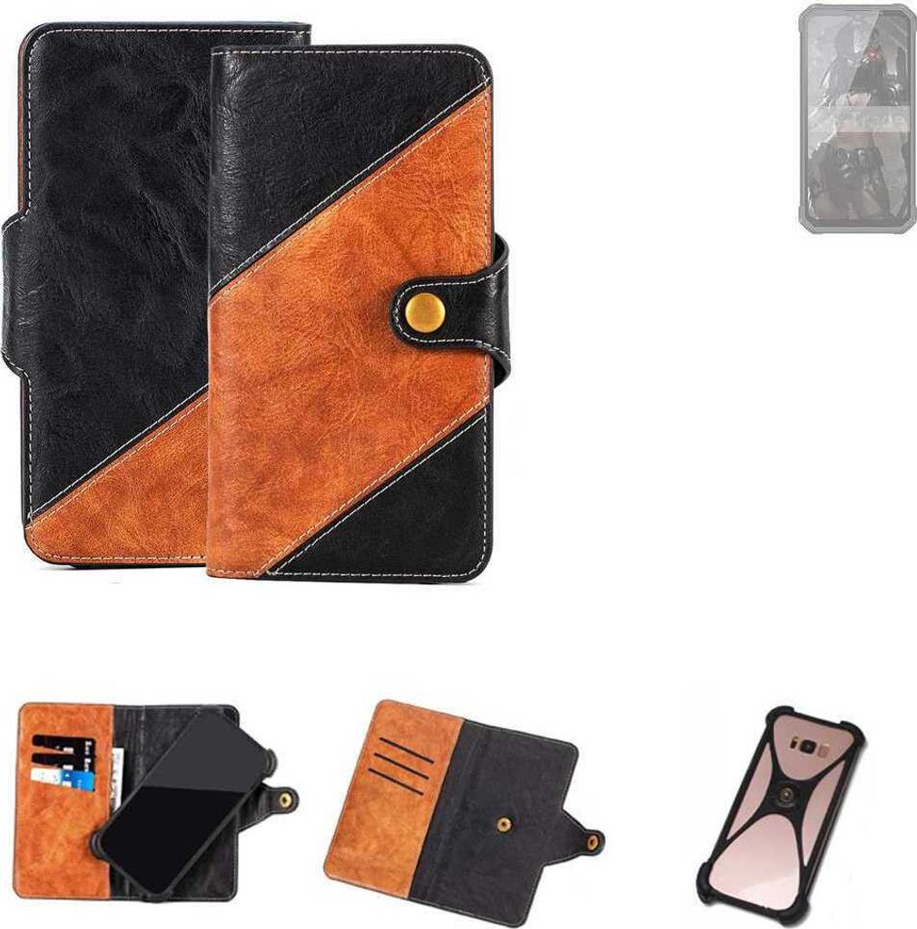 K-S-Trade Handyhülle Schutzhülle Bookstyle Case Wallet-Case kompatibel mit FOSSiBOT F106 Pro Handy Cover Bumper Klapphülle schwarz hellbraun 1x