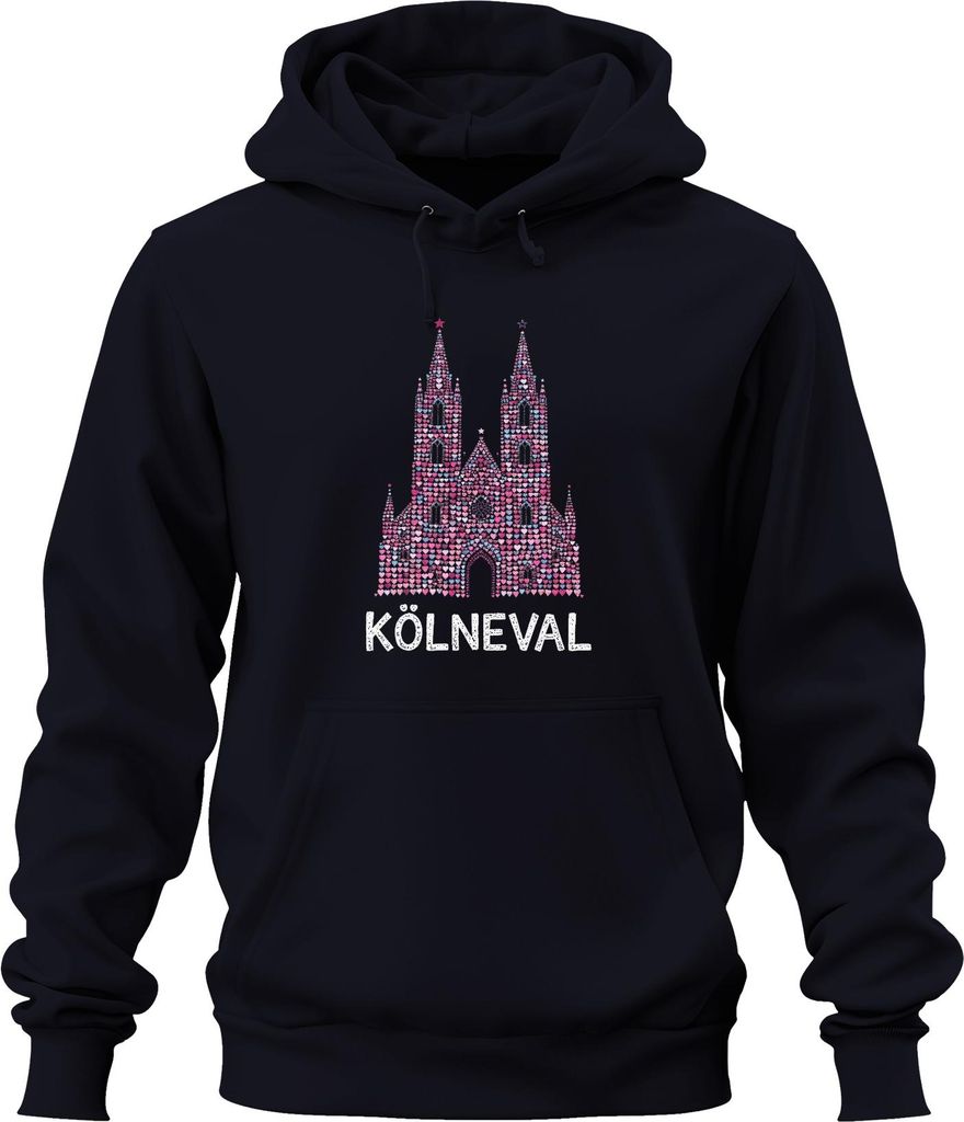 KÖLNEVAL Kölner Dom Herzen Karneval Köln jeck rosa Geschenk Uni Hoodie Kapuzenpullover, Navy, XXL