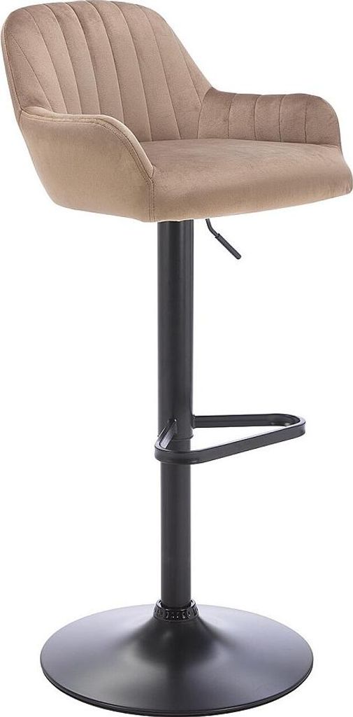 Barhocker aus Velours und schwarzem Metall - Verstellbare Höhe - Beige - ELEANA