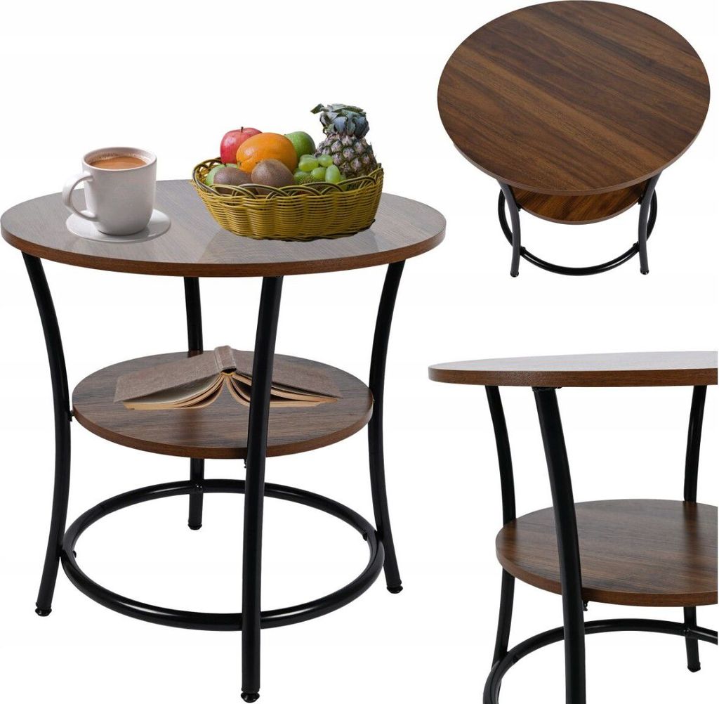 Stolik kawowy okrągły loft fi 56x55cm orzech Stoliki kawowe