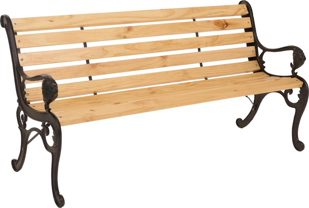 Gartenbank MCW-O25, Sitzbank Parkbank Holzbank 3-Sitzer, Gusseisen Holz Kiefer, 164cm natur
