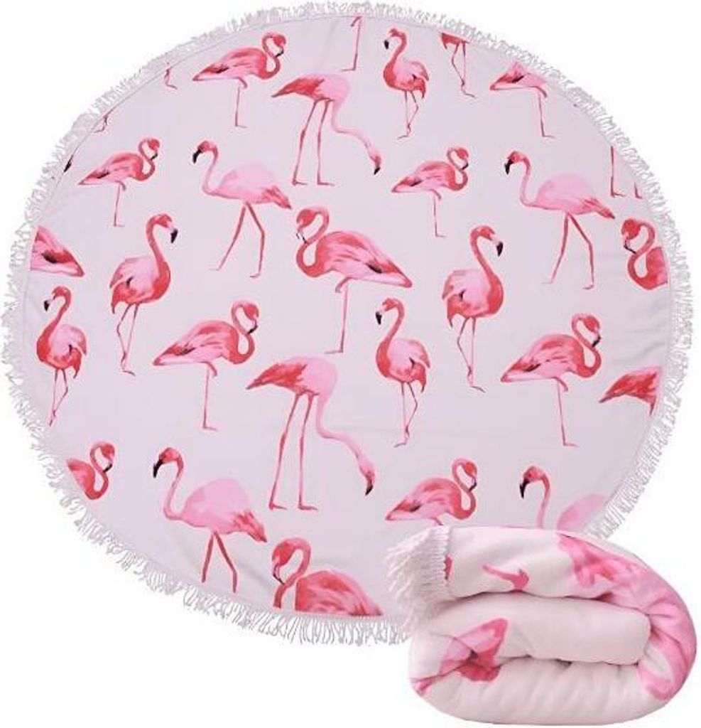 Strandtuch Rund aus Polyester, Mikrofaser Badetuch, Stranddecke mit Durchmesser 150 cm - CUBALINKA Flamingo
