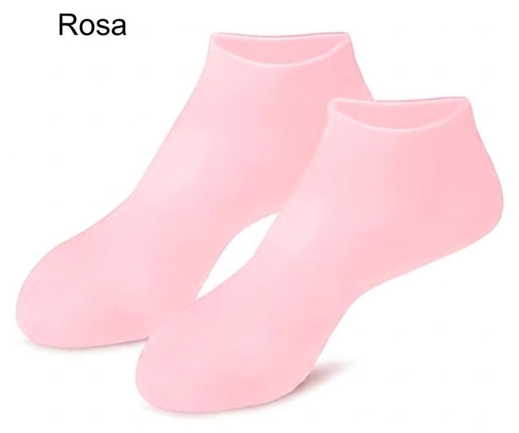 Paar hellrosa silikonfeuchtigkeitsspendende Socken, aus leicht erhöhter Frontperspektive gezeigt