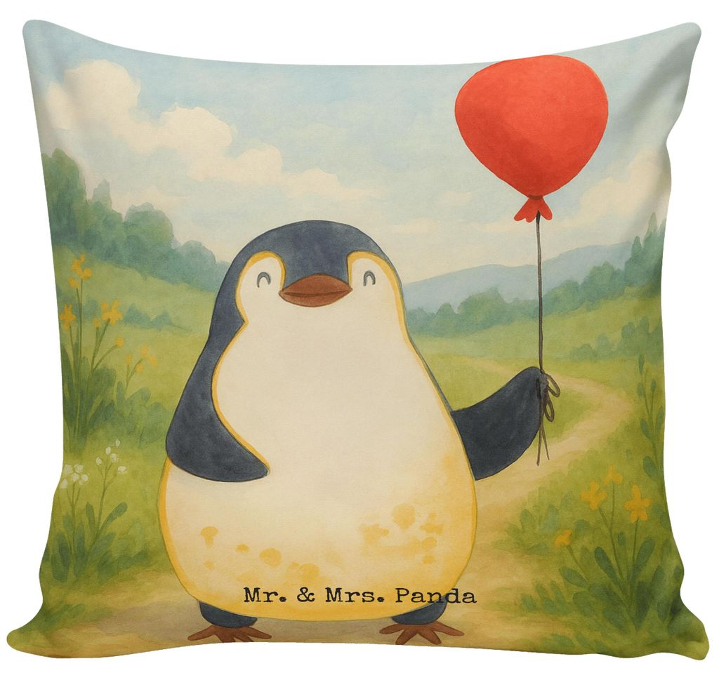 Mr. & Mrs. Panda Dekokissen Sofa Pinguin Luftballon Design - Weiß - Geschenk, Deko Kissen, für, Geschenkidee, 40 x 40, Glück, Fröhlich, Liebe, ...