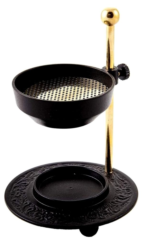 Rauchgefäß modern Style aus Messing pulverbeschichtet Schwarz - Gold höhenverstellbar mit Sieb Betriebsart Teelicht für Weihrauch Harze und Rä...