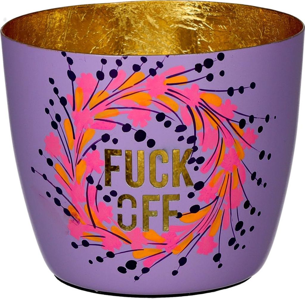 Gift Company Madras Windlicht M Fuck off lila/gold 8,5cm