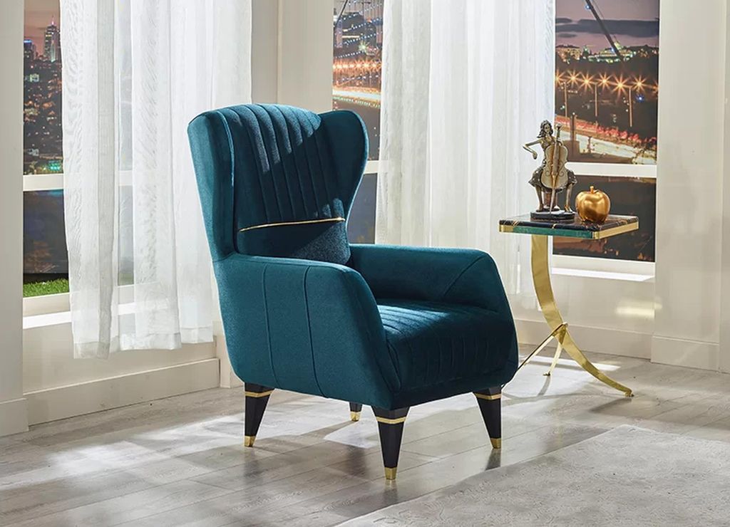 Sessel Polster Grün Möbel Wohnzimmer Polstersessel Textil Stoff Modern Sitz