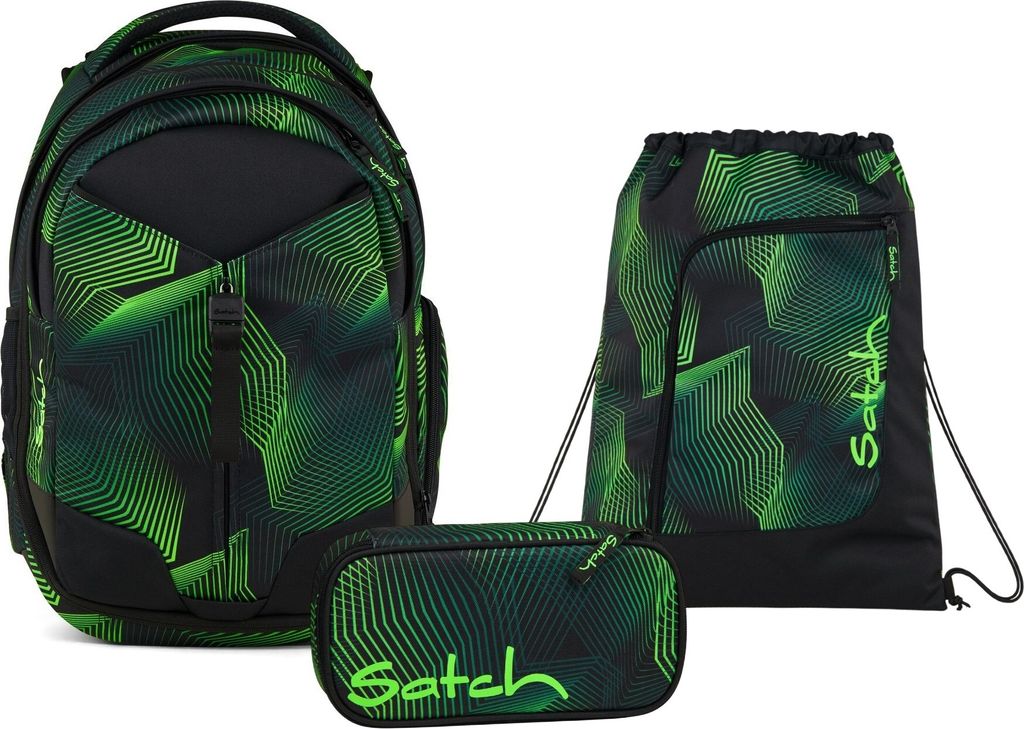 Satch Schulrucksack-Set MATCH Seismic Green 3-teilig, ab. 5. Klasse