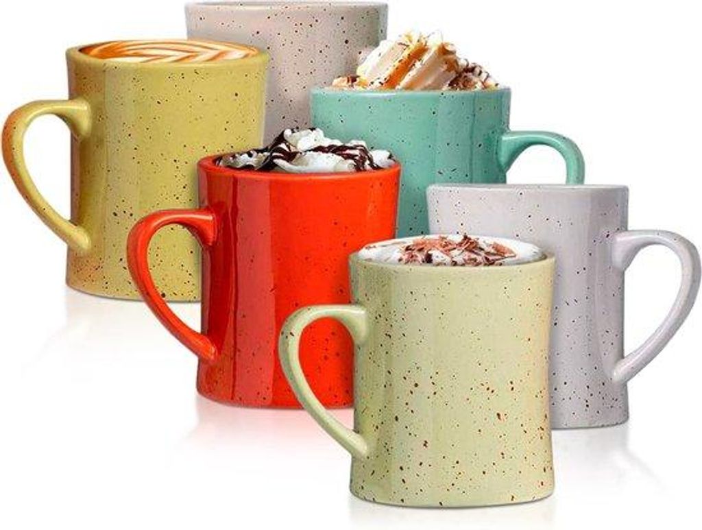 Vintage-Keramik-Becher-Set, 6 Stück, Farbenfrohe Retro-Keramik-Mokken, Magnetron- und Geschirrspüler-beständig, praktische und dekorative Becher...